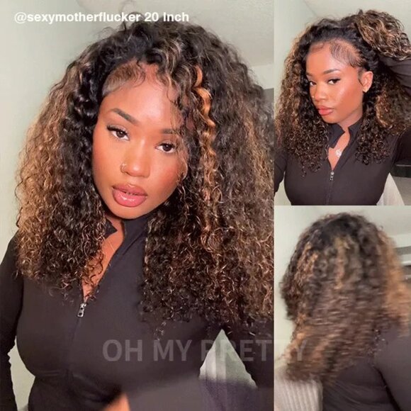 (NEW. UNOPENED) OhMyPretty Half Wig Water Wave Flip Over Wig Brown Highlights - Picture 4 of 6